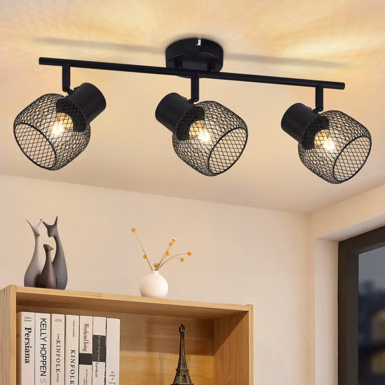 ZMH Plafoniera in metallo nero a 3 fiamme vintage E27 Faretto da soffitto Lampada da soffitto ruotabile a 330° Faretto da interno per corridoio Soggiorno Camera da letto Cucina