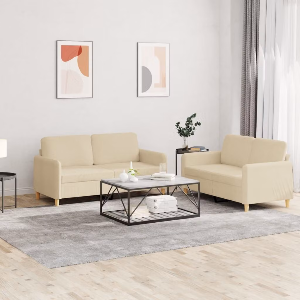 Maison Exclusive - Set divano a 2 posti con cuscini in tessuto color crema