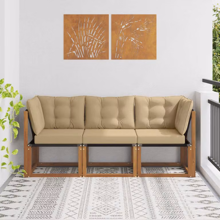 Set di divano modulare da esterno e angolare vidaXL in legno di acacia con cuscini beige e marrone
