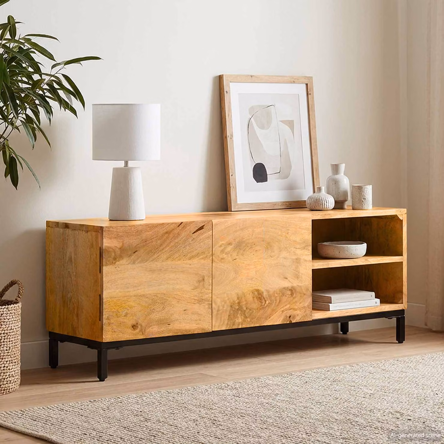 Armadio da soggiorno vidaXL in legno di mango e metallo marrone L: 110 cm, P: 30 cm, H: 40 cm