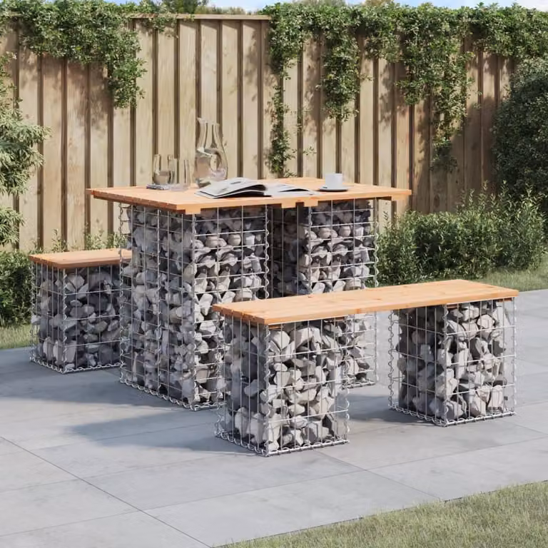 The Living Store Panca da giardino Gabion 100x70x72 cm in legno di pino massiccio
