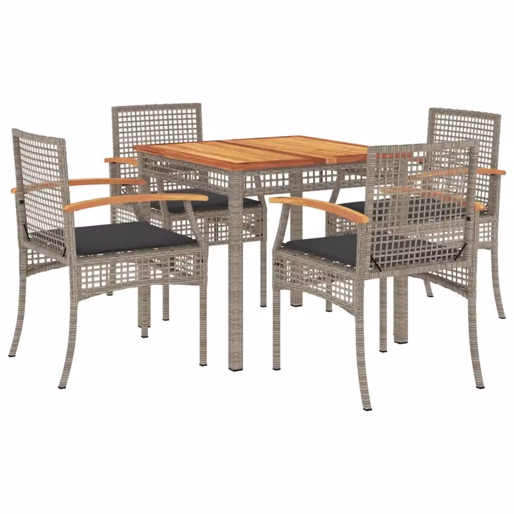 Set da pranzo da giardino vidaXL in legno di acacia e polyrattan grigio con 5 pezzi – 2