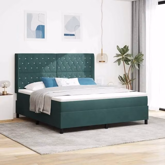 Letto a molle con materasso vidaXL in velluto verde, L/P/H: 180 x 200 x 128 cm