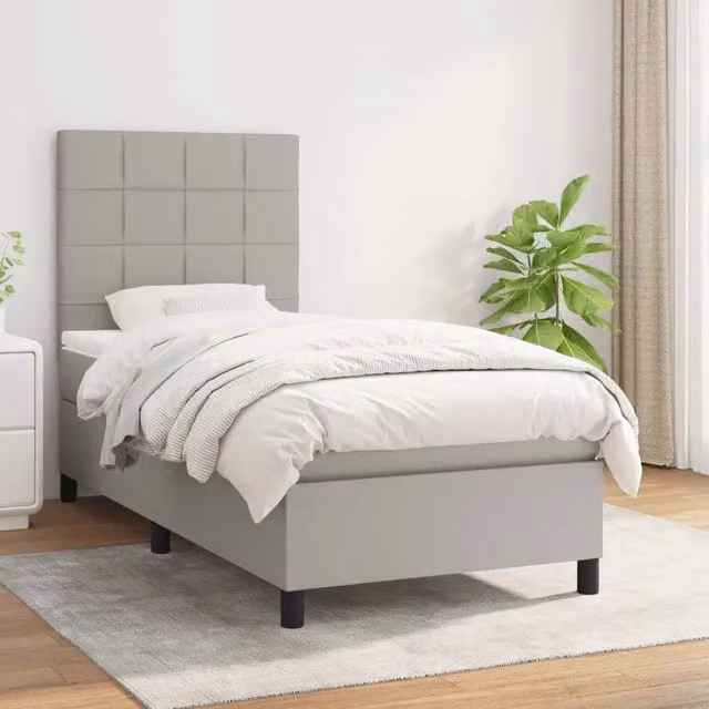 Letto Ibrido con Giroletto a Molle e Materasso vidaXL, Grigio Chiaro e Bianco, L/P/H: 100 x 200 x 40 cm