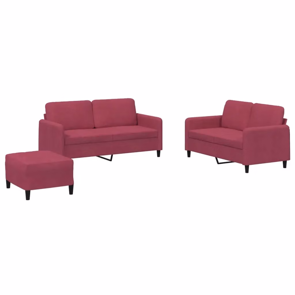 Set di divani 3 pezzi vidaXL in velluto rosso per soggiorno in stile moderno con cuscini inclusi – 2