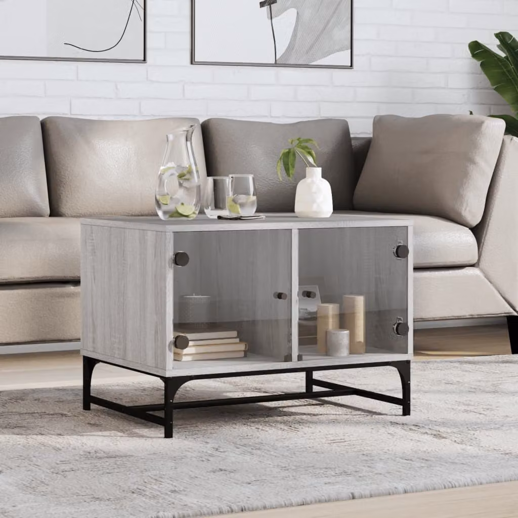 Maison Exclusive - Tavolino con ante in vetro, finitura Sonoma grigio, dimensioni 68,5 x 50 x 50 cm