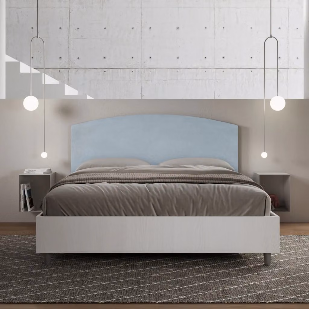 Letto Matrimoniale Giordanoshop con Contenitore a Alzata, Struttura Bianco Frassico e Testata in Microfibra, L/P/H: 160 x 200 x 115 cm – 2