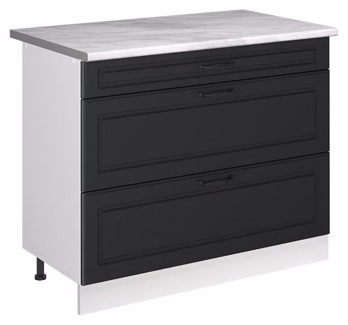Mobiletto base per cucina Vicco R-Line Antracite country/Bianco 100 cm piano di lavoro Marmo, Model 71518