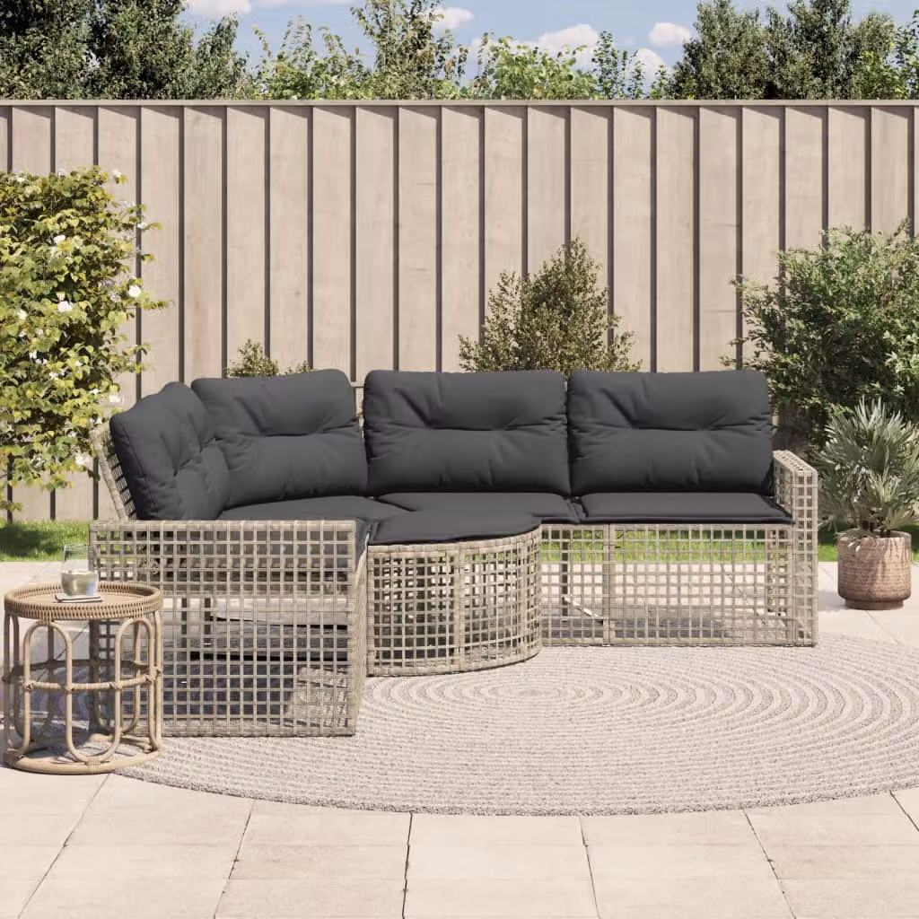 vidaXL Divano da Giardino a L con Pouf Grigio Chiaro in Polyrattan e Struttura in Metallo