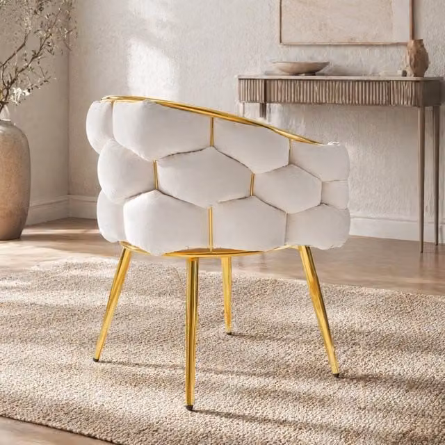 Set da 2 sedie da pranzo REDOM in velluto beige con struttura in metallo dorato L: 44 cm, P: 41 cm, H: 74 cm
