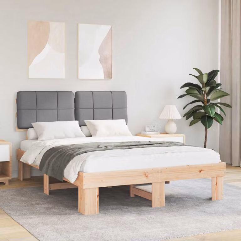 vidaXL Letto con Testiera Rivestita Naturale e Grigio Chiaro
