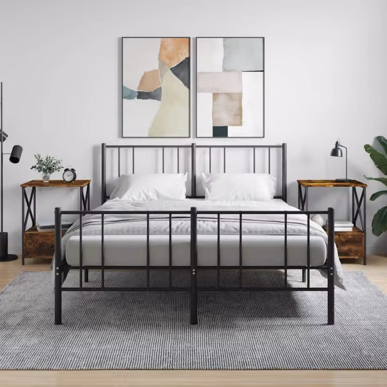 Set di 2 comodini vidaXL in legno multistrato e metallo, colore rovere fumo, L: 50 cm, P: 41 cm, H: 65 cm