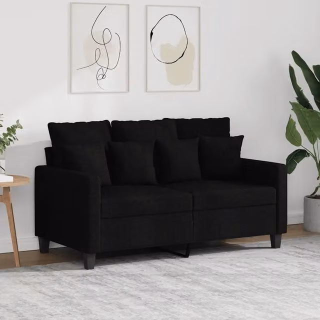Divano a 2 posti moderno vidaXL in tessuto nero con struttura in metallo e cuscini inclusi L: 138 cm, P: 77 cm, H: 80 cm – 1