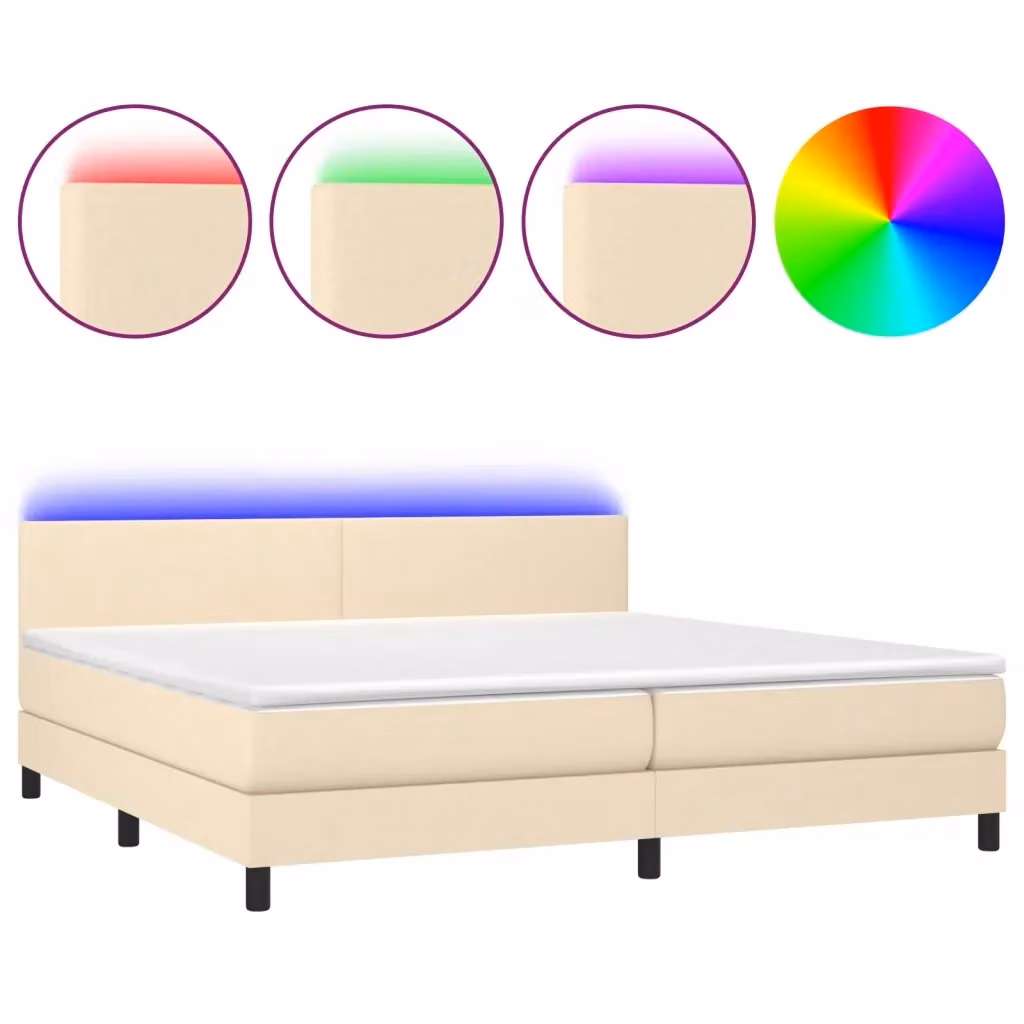 Letto a molle con materasso e illuminazione LED vidaXL in tessuto bianco e beige L/P: 200 x 200 cm – 2