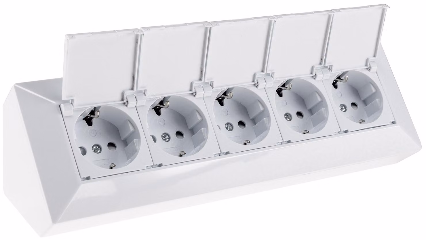 blocco a 5 prese, bianco 250V~/ 16A, montaggio a superficie con alette