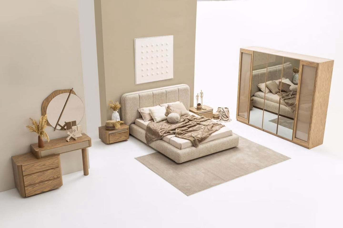 Elegantes Schlafzimmer-Set: Bett, Nachttische, Schminktisch & Schrank