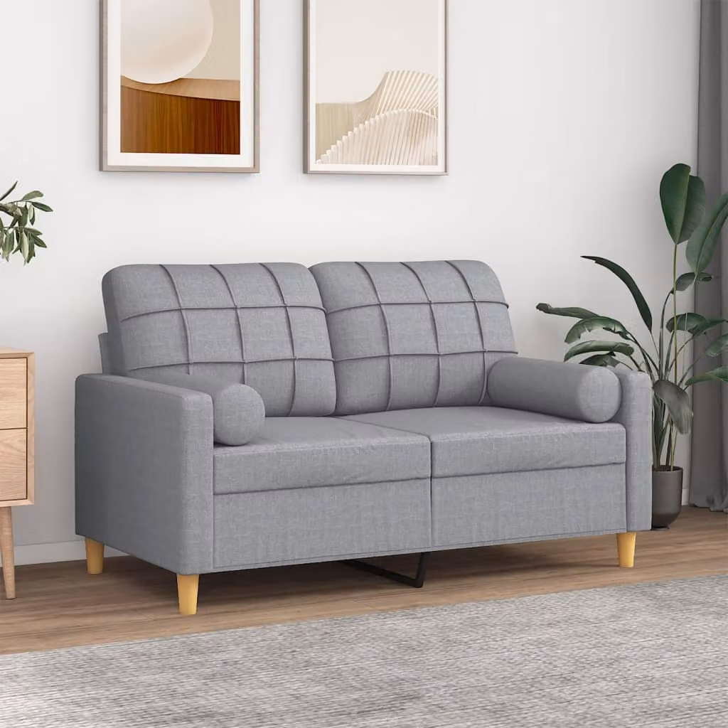 vidaXL Divano a 2 Posti Moderno in Tessuto Grigio con Cuscini e Coperture Rimovibili L: 138 cm, P: 77 cm, H: 80 cm
