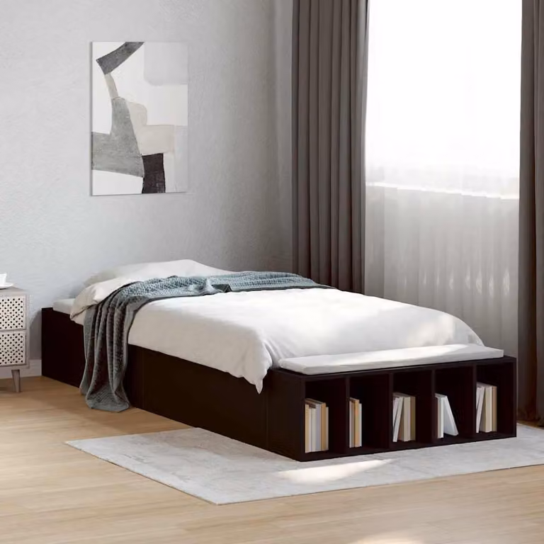 vidaXL Giroletto Nero in Legno Multistrato con Doghe Fisse L/P/H: 190 x 90 x 30 cm