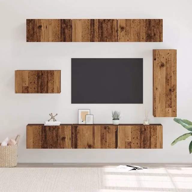 Set mobile TV 8 pz-Set di 8 Credenza per TV Legno vecchio Legno multistrato 567255
