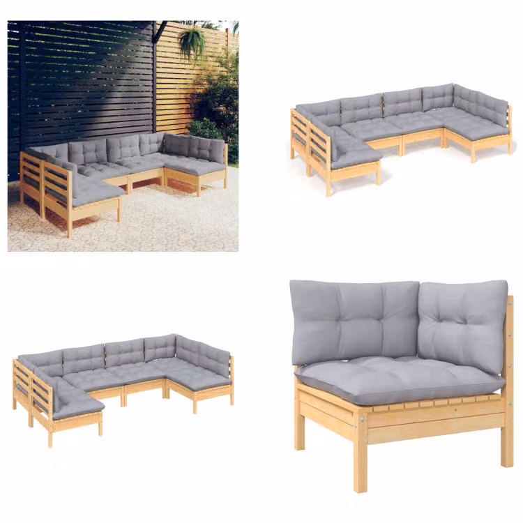 vidaXL set salotto da giardino 6 pezzi con cuscini grigi in pino massiccio - Set salotto da giardino - Set salotto da giardino - Set mobili da giardino - Set mobili da giardino