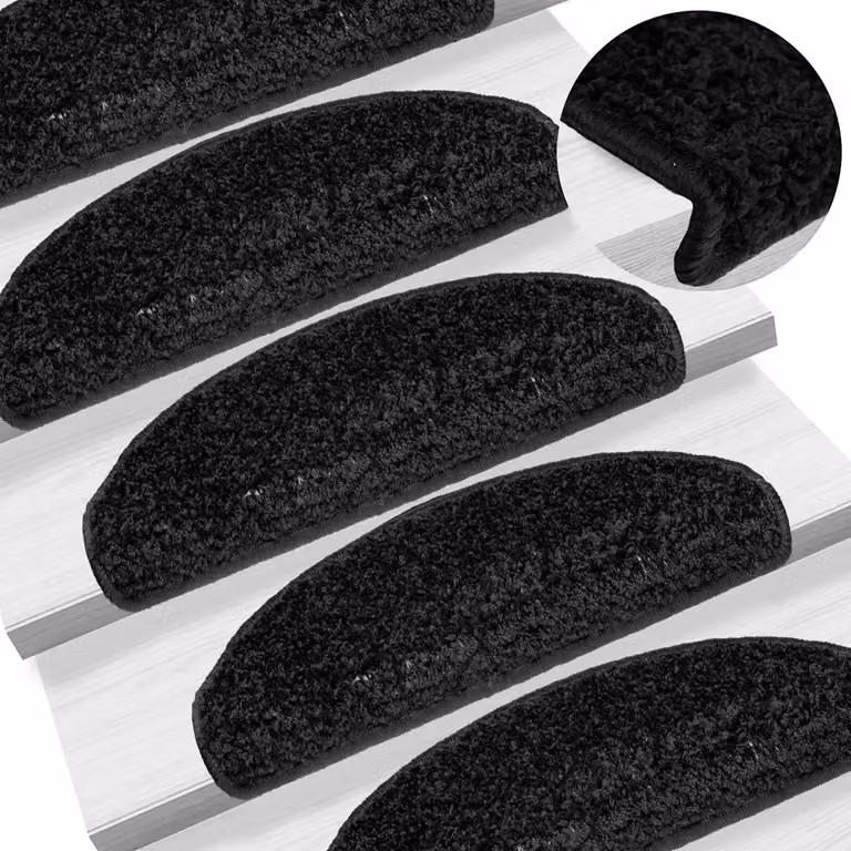 Set di 10 tappetini per scale semicircolari vidaXL, colore nero, L 65 cm x P 40 cm x H 4 cm, in polipropilene autoadesivi e fonoassorbenti