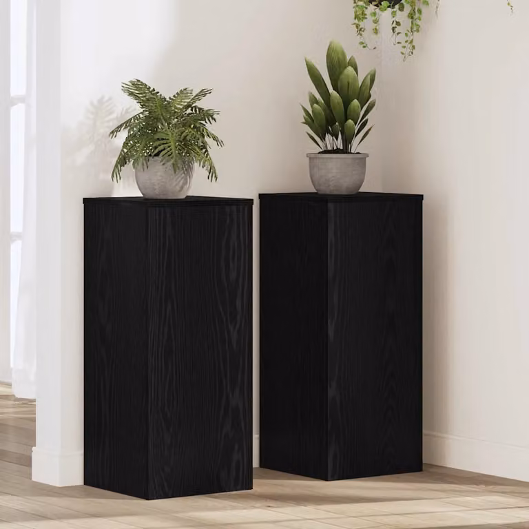Set di 2 supporti per piante vidaXL in legno MDF nero, design moderno, L/P/H: 30 x 30 x 70 cm