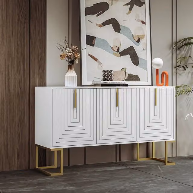 Credenza 3 Ante con Ripiani e Maniglie in Metallo ¨C MINIMAL ¨C Bianco