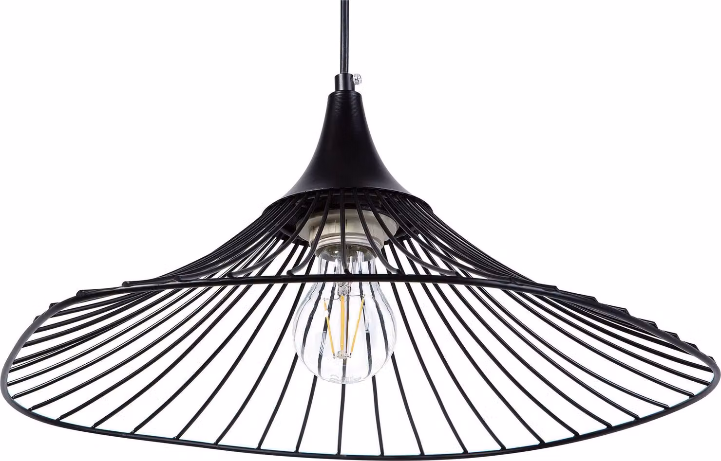 BELIANI Lampada a sospensione in metallo nero sembra paralume con griglia a imbuto per soggiorno-sala da pranzo in stile minimalista