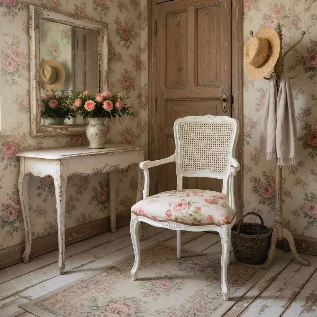 Poltrona parigina in stile shabby con struttura in legno di faggio e tessuto floreale bianco Mobili 2G L/P/H: 55 x 45 x 85 cm – 3