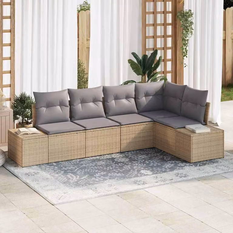 Maison Exclusive - Set Divano da Giardino 5 pcs Beige e Grigio Chiaro polyrattan