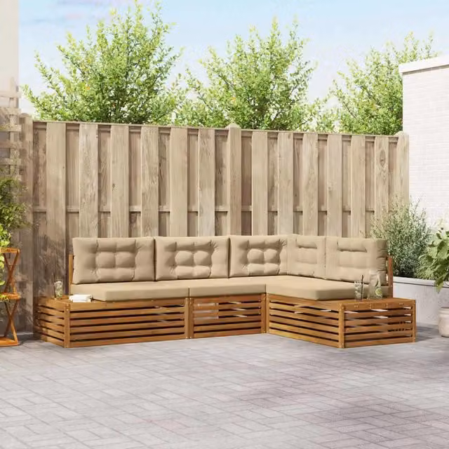 5 pz Set di divani da esterno Naturale e Beige 3374093