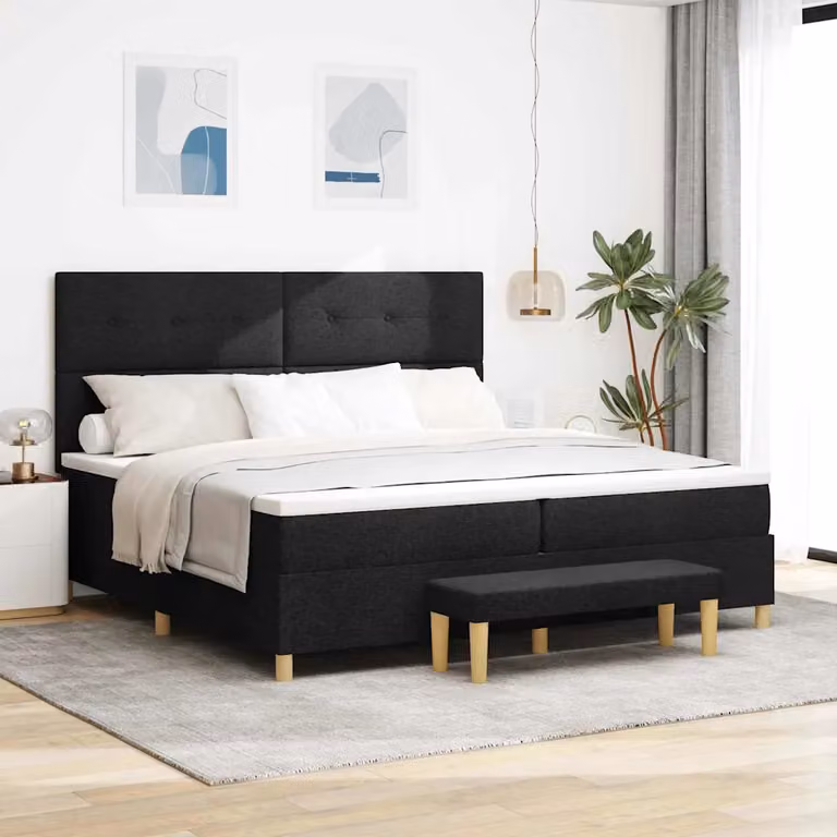 Letto a molle con testiera vidaXL in tessuto nero L: 200 cm, P: 200 cm, H: 128 cm