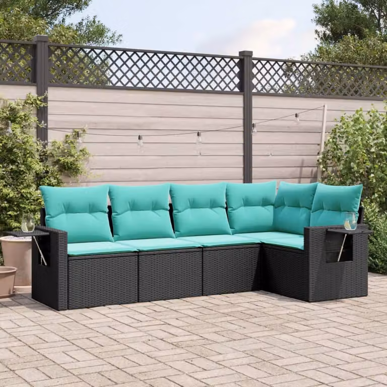 Set di divani da giardino vidaXL in polyrattan nero con cuscini, design moderno a L per esterno