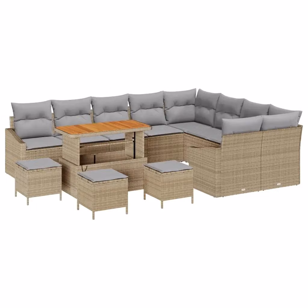 Set Divano da Giardino a Forma di U vidaXL in Polyrattan Beige con Cuscini e Tavolino da Esterno – 2