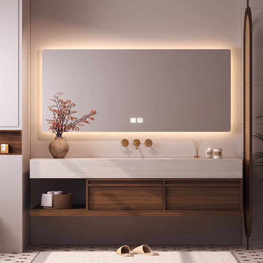 Lavabo in Vetroceramica Set di lavabi con specchio e mobile a LED 130*55【RW016】