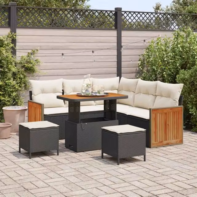 Set Divano da Giardino 8 pz 8-Numero di posti Nero e Crema 3363175