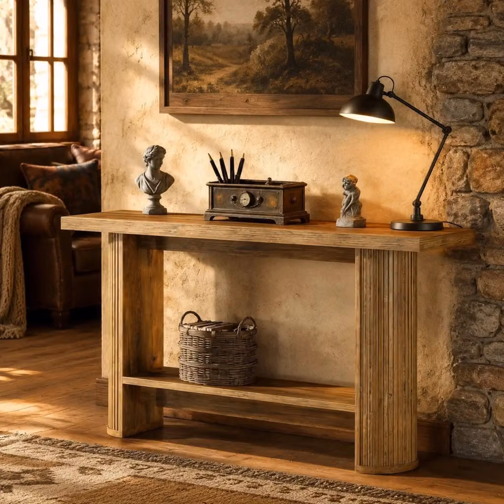 Consolle moderna Mivray in legno MDF laminato marrone per ingresso, corridoio o soggiorno – 2