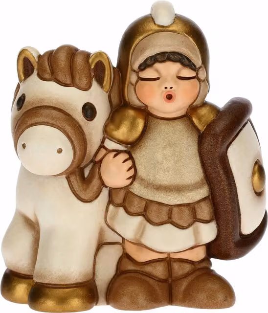 Presepe Classico Thun Soldato con cavallo in ceramica bianca