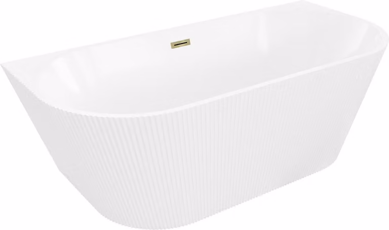 Mexen Oris vasca da bagno freestanding a parete scanalata 170 x 80 cm, bianca, troppo pieno oro spazzolato - 52871708000-55