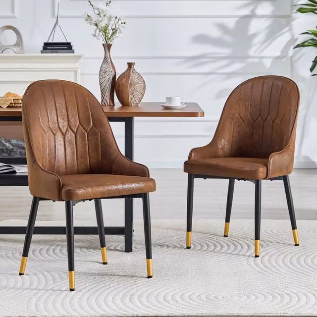 Set di 2 sedie da pranzo imbottite MINIMAL con struttura in metallo e rivestimento in tessuto marrone