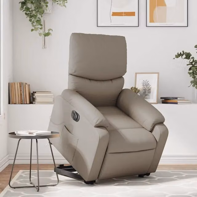 Poltrona Alzapersona con Massaggio Elettrico vidaXL in Similpelle Beige per Anziani – 1