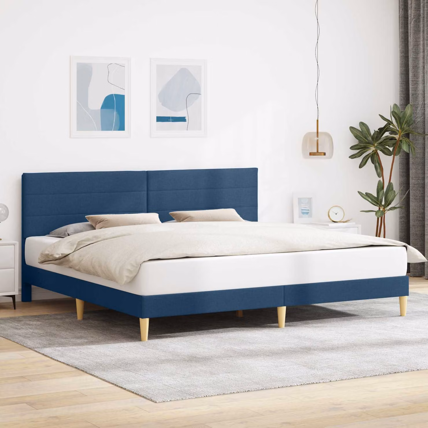 Struttura del letto con testiera vidaXL in tessuto blu, L 200 x P 200 x H 96 cm