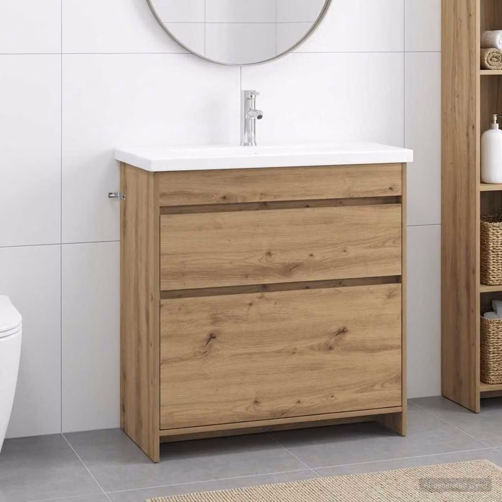Set di mobili per il bagno moderno vidaXL in legno marrone con cassetti e ante, L 81 cm x P 40 cm x H 84,5 cm