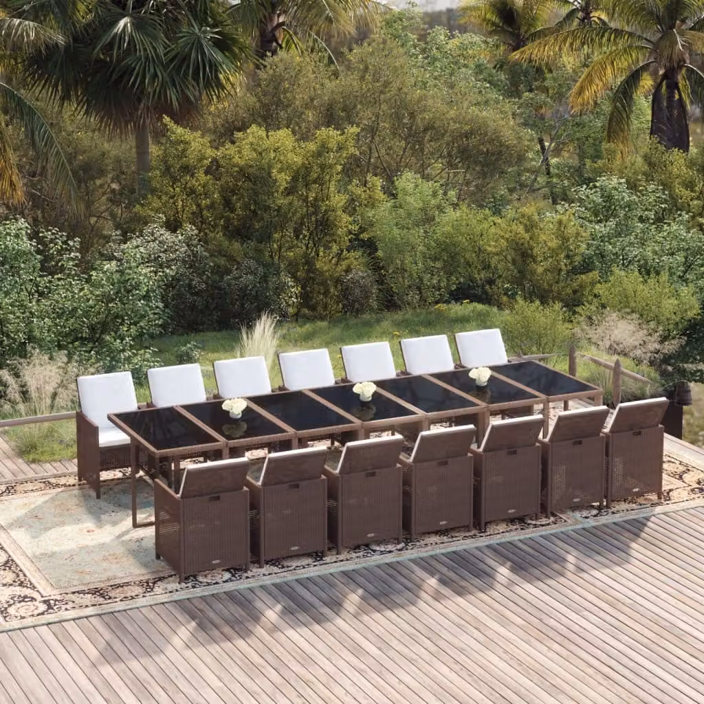 Maison Exclusive - Set da pranzo da giardino da 15 pezzi con cuscini in polyrattan marrone