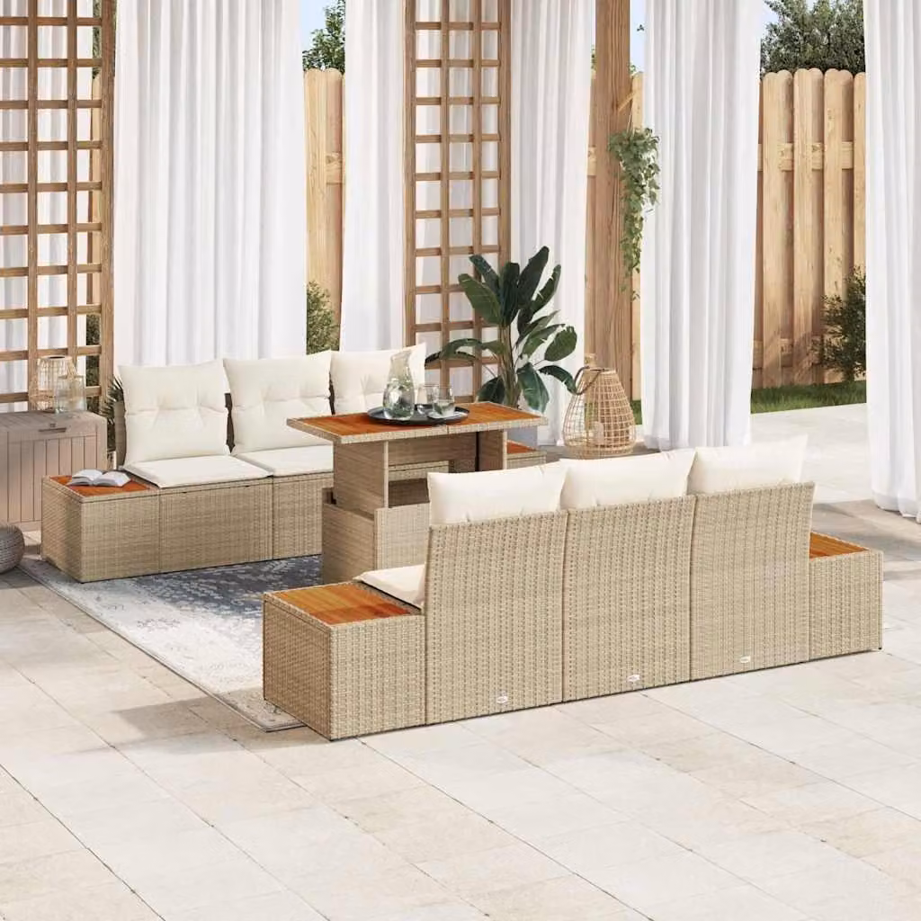 Maison Exclusive - Set da giardino composto da 7 pezzi, divano, in rattan sintetico beige