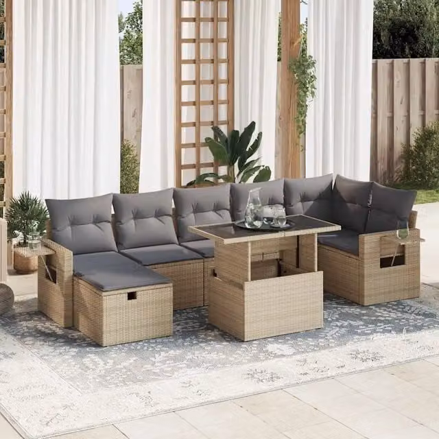 Set Divano da Giardino 8 pz con Cuscini Beige in Polyrattan 3327869