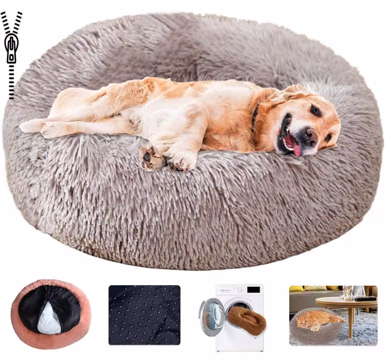 Cuccia per cani a forma di ciambella, nido rotondo, in peluche, lavabile, color kaki, taglia 4XL (110 cm)