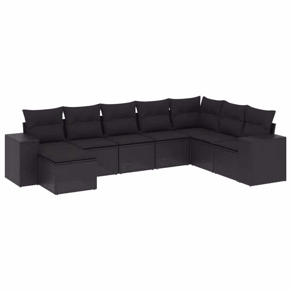Set di Divani da Giardino vidaXL a Forma di L con Cuscini, 8 Pezzi, Nero – 2