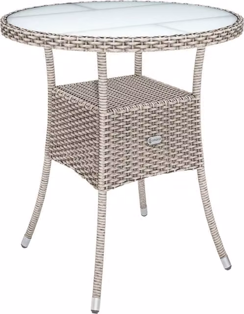 Tavolo da giardino rotondo Casaria in polyrattan e vetro con struttura in metallo, resistente ai raggi UV, Ø 60 cm, H 74 cm – 1