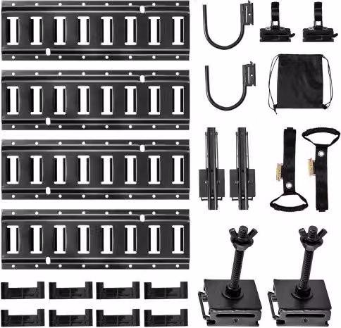VEVOR Kit di 4 Binari di Fissaggio E-track in Acciaio Nero per Garage, Motociclette, Furgoni e Rimorchi, Lunghezza: 406,4 mm